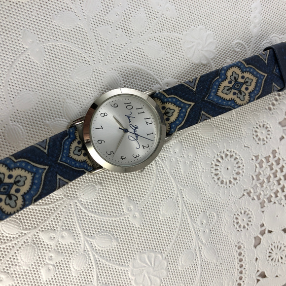 Signed Vera Bradley Navy Fabric  Leather Watch